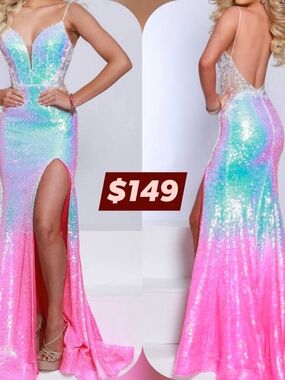 2 Cute Pink Ombre Sequin Prom Dress